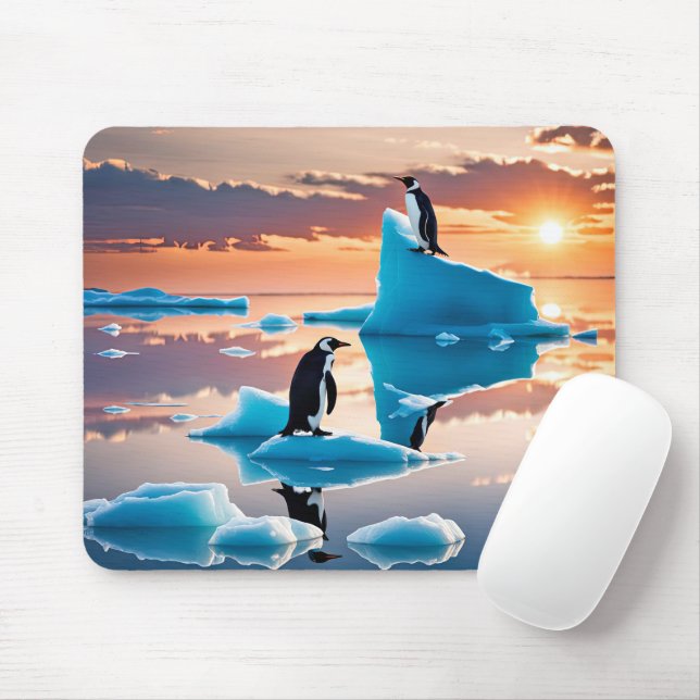 Pinguine beim Schmelzen von Eisbergen Mousepad (Mit Mouse)