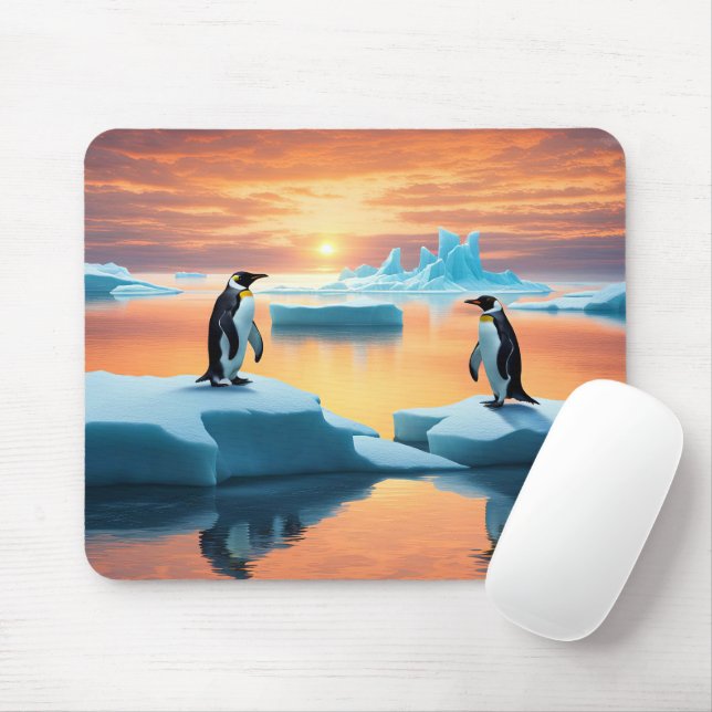 Pinguine beim Schmelzen von Eisbergen Mousepad (Mit Mouse)