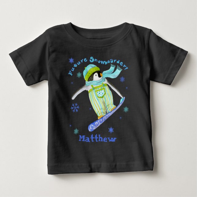 Pinguine beim Spiel, Snowboarder, Säugling T - Shi Baby T-shirt (Vorderseite)