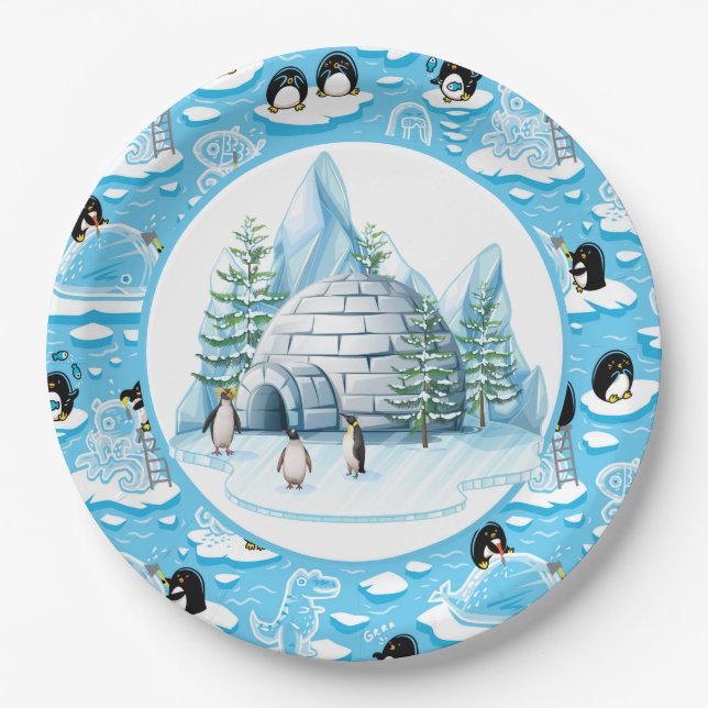 Pinguine beim Spielen Papierplatte Pappteller (Vorderseite)
