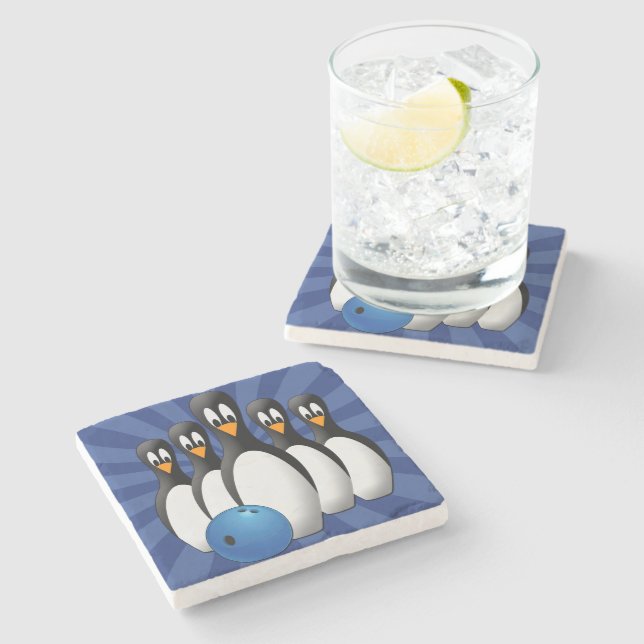 Pinguine Bowling Stone Untersetzer (Seitenansicht)
