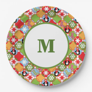 Pinguine Christmas Monogram Pappteller