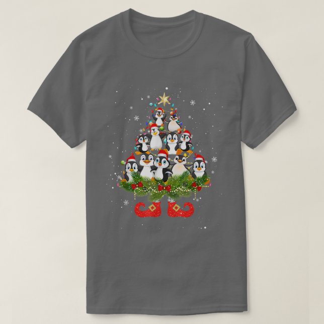 Pinguine Christmas Tree Lights Funny Weihnachtsman T-Shirt (Design vorne)