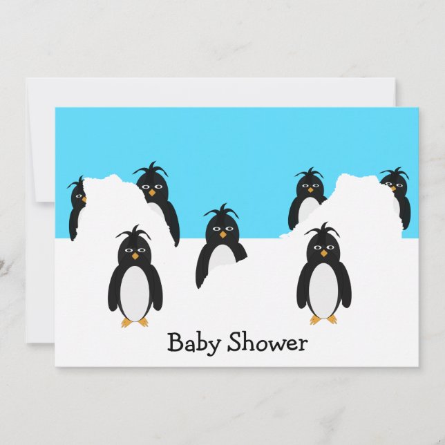 Pinguine Design Baby Dusche Einladung (Vorderseite)
