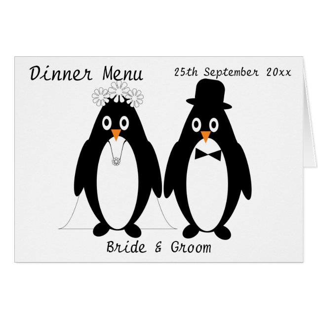 Pinguine Design Wedding Dinner Menü (Vorderseite (Horizontal))
