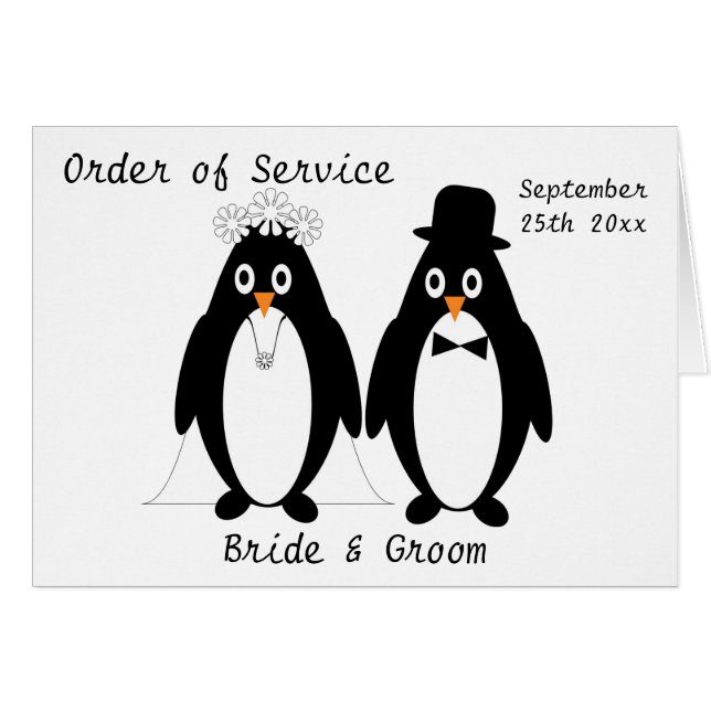 Pinguine Design Wedding Order of Service (Vorderseite (Horizontal))
