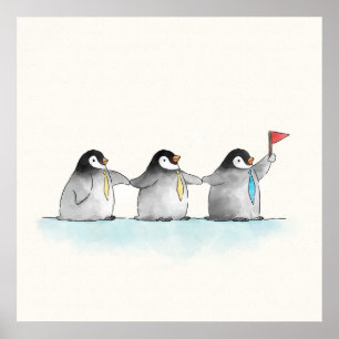 Pinguine, die dem Anführer folgen Poster