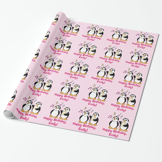Pinguine, die den alles- Gute zum Geburtstagnamen Geschenkpapier (Ungerollt)
