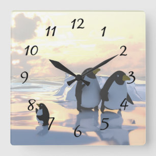 Pinguine entspannen sich auf einer Eisscholle Quadratische Wanduhr