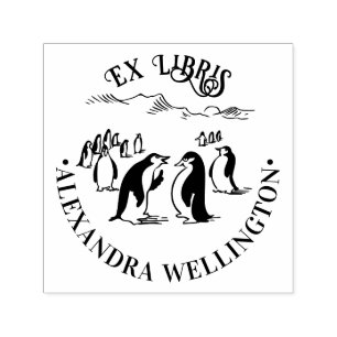 Pinguine Ex Libris Bibliotheksbuch Name #1 Rund Permastempel