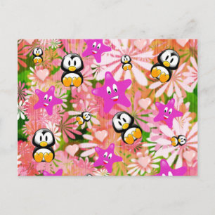 Pinguine Floral auf der Postkarte