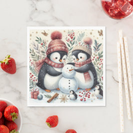 Pinguine Gebäude A Snowman Serviette
