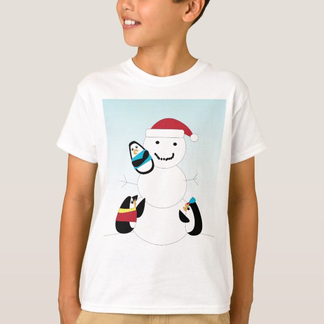 Pinguine Gebäude Snowman Winter T-Shirt (Vorderseite)