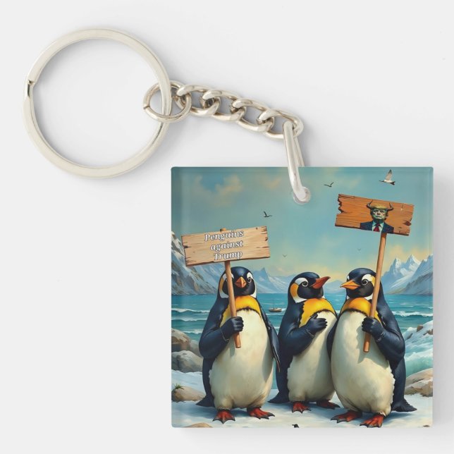 Pinguine gegen Trump Schlüsselanhänger (Vorderseite)