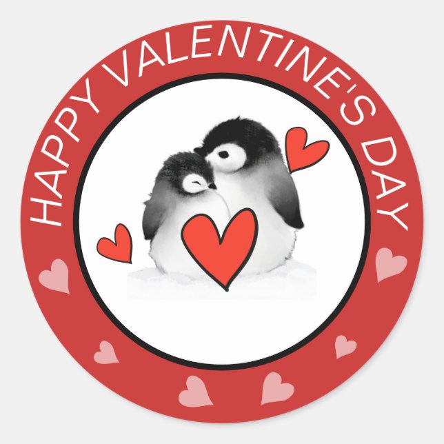 Pinguine Hearts Valentines Aufkleber (Vorderseite)