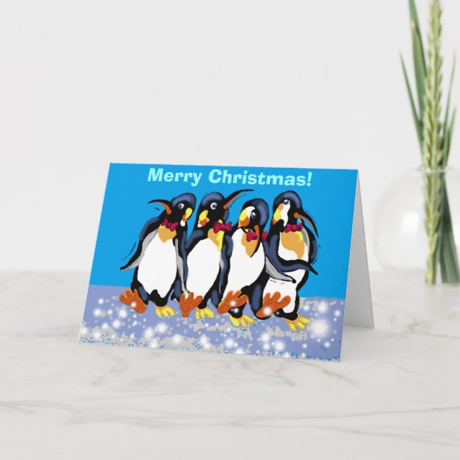 Pinguine in Bowties, Frohe Weihnachten! Feiertagskarte (Vorderseite)