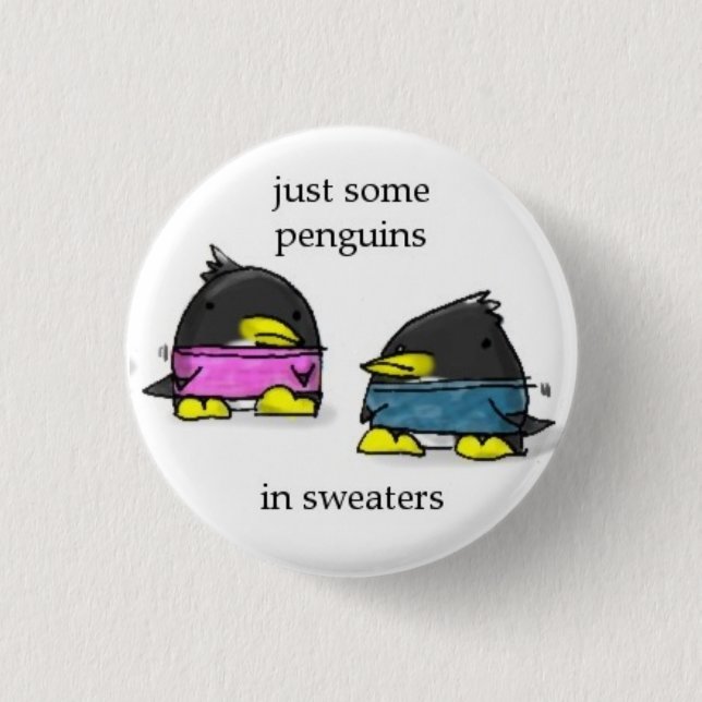 Pinguine in den Strickjacken Button (Vorderseite)