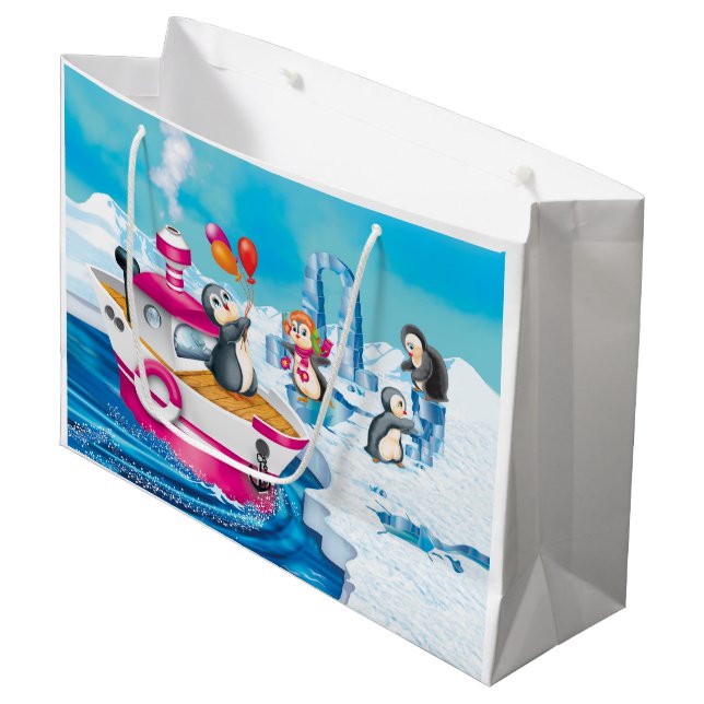 Pinguine in der Antarktis Große Geschenktüte (Vorderseite Schrägansicht)