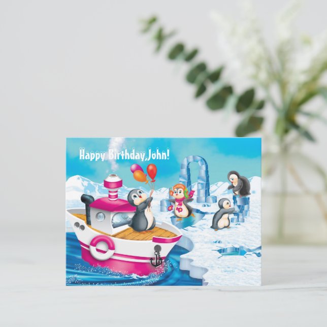 Pinguine in der Antarktis Postkarte (Stehend Vorderseite)