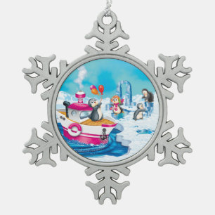 Pinguine in der Antarktis Schneeflocken Zinn-Ornament