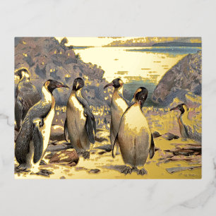 Pinguine in der Antarktis Vintage-Naturillustratio Folien Feiertagspostkarte