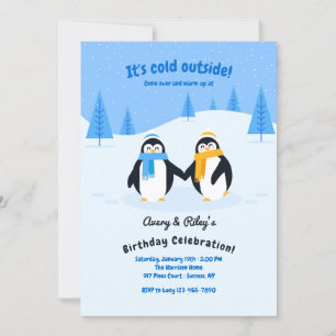 Pinguine in der Schnee-Geburtstagspartei Einladung