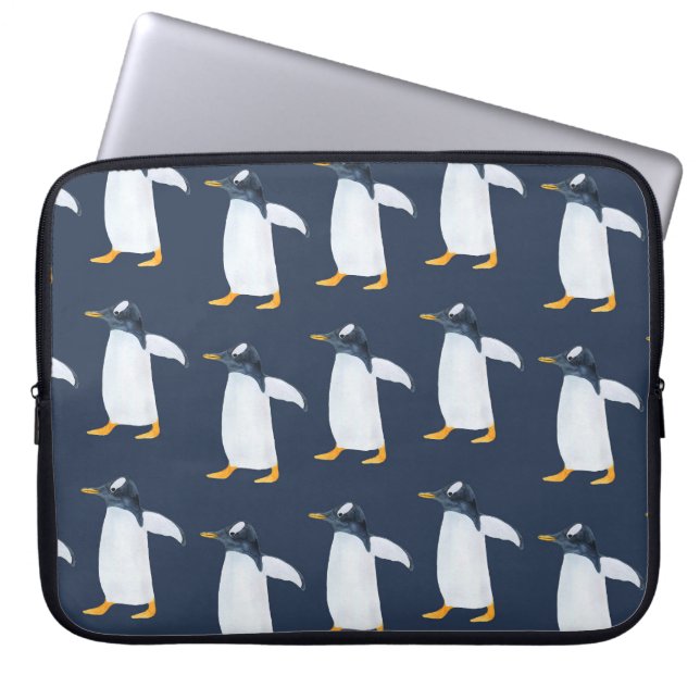 Pinguine: Kleine dunkle Wasserfarbe Laptopschutzhülle (Vorderseite)