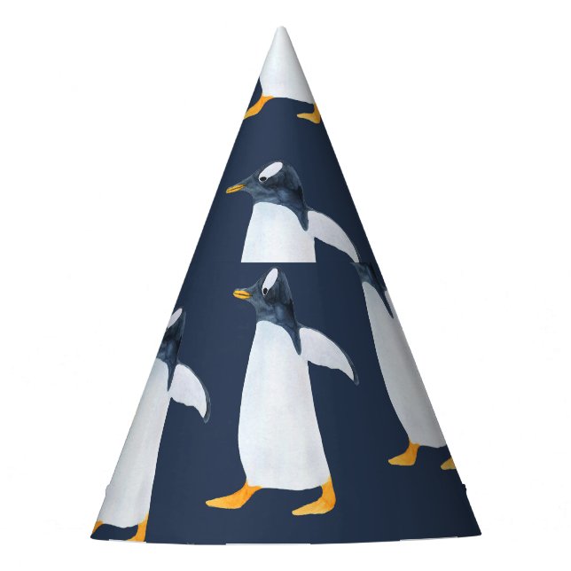 Pinguine: Kleine dunkle Wasserfarbe Partyhütchen (Vorderseite)