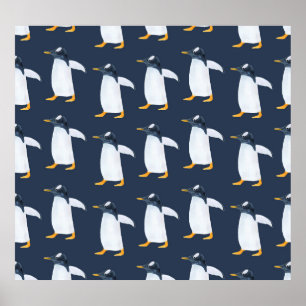 Pinguine: Kleine dunkle Wasserfarbe Poster