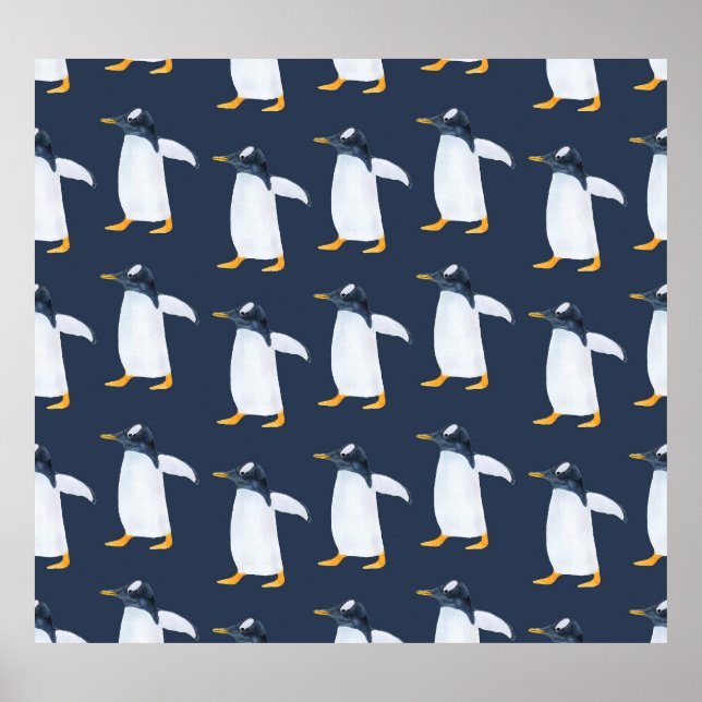 Pinguine: Kleine dunkle Wasserfarbe Poster (Vorne)