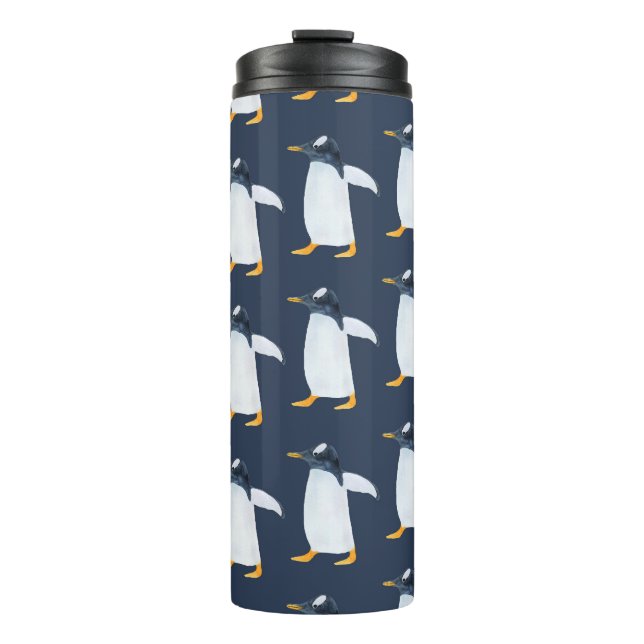 Pinguine: Kleine dunkle Wasserfarbe Thermosbecher (Vorderseite)