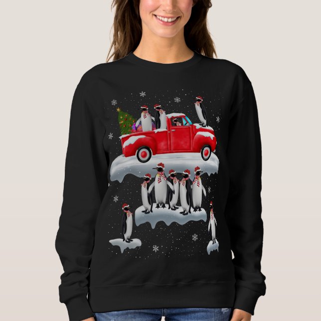 Pinguine Lover Red Truck Weihnachtsmannmütze Pengu Sweatshirt (Vorderseite)
