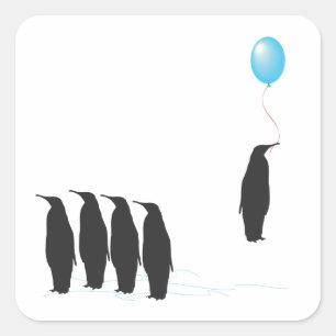 Pinguine mit Ballonaufklebern Quadratischer Aufkleber