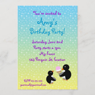 Pinguine mit Eis creamon blauen Gelbsternen Einladung