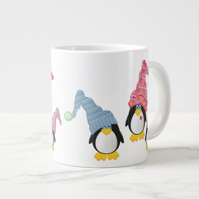 Pinguine mit Hasen Jumbo-Tasse (Vorderseite Rechts)