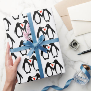 Pinguine mit Herz Süßes Paar Valentinstag Verpacku Geschenkpapier