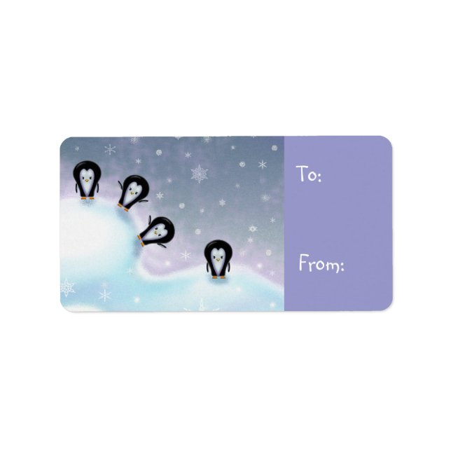 Pinguine mit lustigen Weihnachtsmarken Adressaufkleber (Vorne)