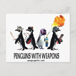 Pinguine mit Waffen Postkarte