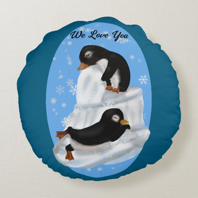 Pinguine Napping Rundes Kissen (Rückseite)