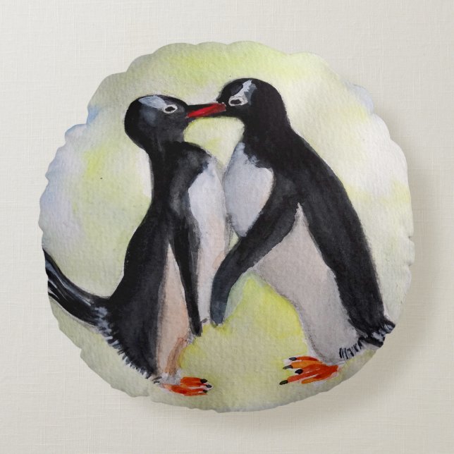 Pinguine Pinsel Polyester Rundkissen Rundes Kissen (Vorderseite)
