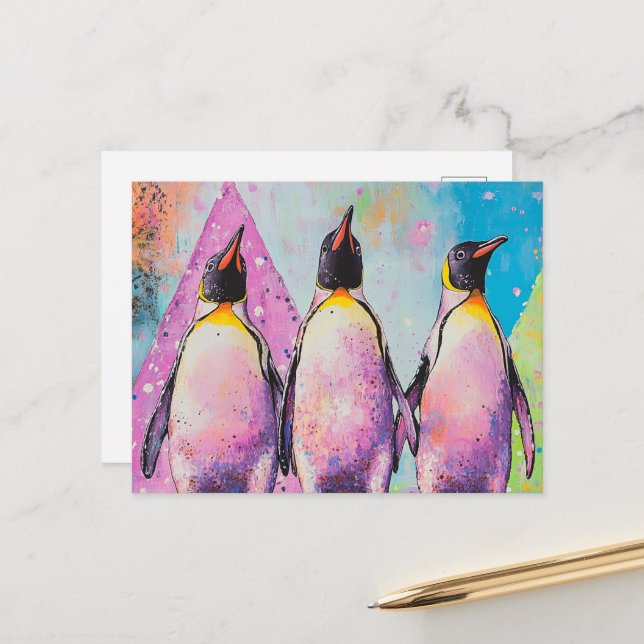 Pinguine Postkarte (Vorderseite/Rückseite Beispiel)