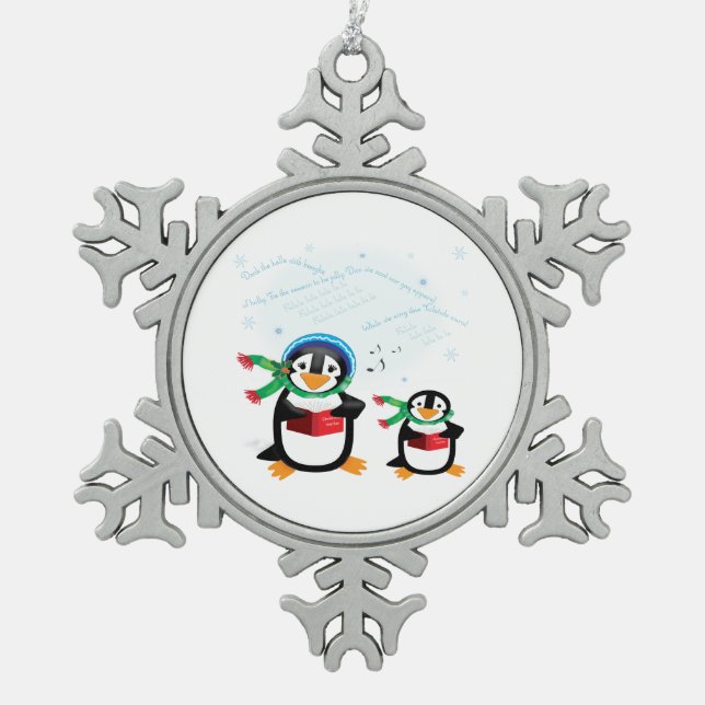 Pinguine Schneeflocken Zinn-Ornament (Vorderseite)