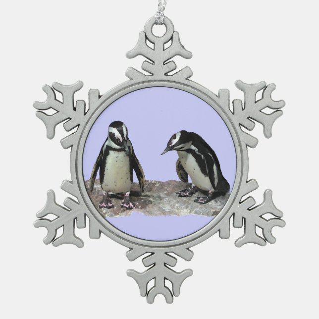 Pinguine Schneeflocken Zinn-Ornament (Vorderseite)