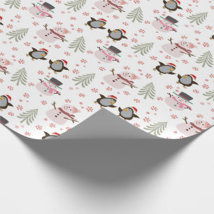 Pinguine, Schneemänner und Weihnachtsbäume Geschenkpapier