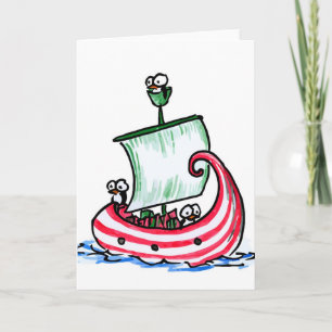 Pinguine segeln in einem Weihnachtsboot Feiertagskarte