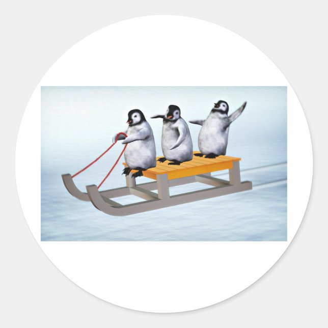 Pinguine Sled Runder Aufkleber (Vorderseite)
