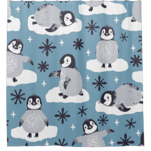 Pinguine Snowflakes Winter Nahtloses Muster Duschvorhang