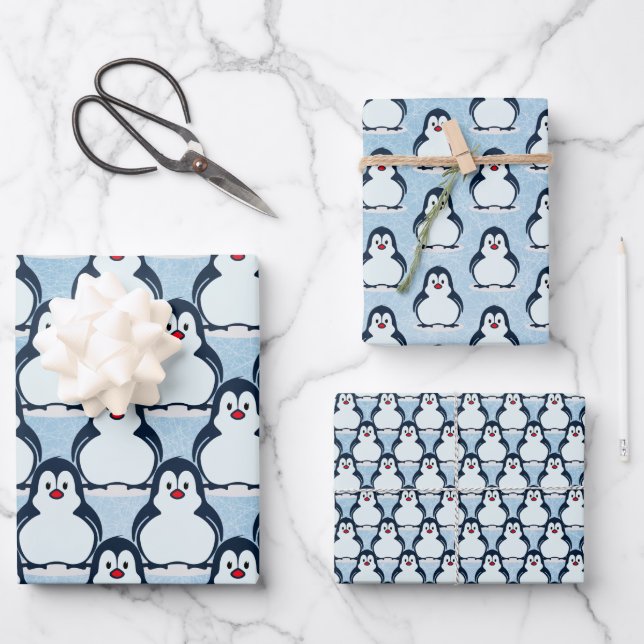 Pinguine Snowy Design Wrapping Paper Set Geschenkpapier Set (Vorderseite)