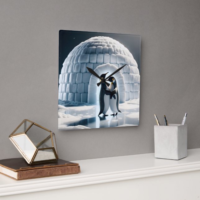 Pinguine tanzen langsam von Iglu Quadratische Wanduhr (Büro)