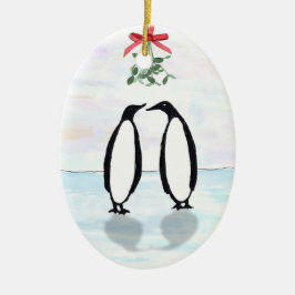 Pinguine und Mistelzweig-Feiertags-Verzierung Keramik Ornament